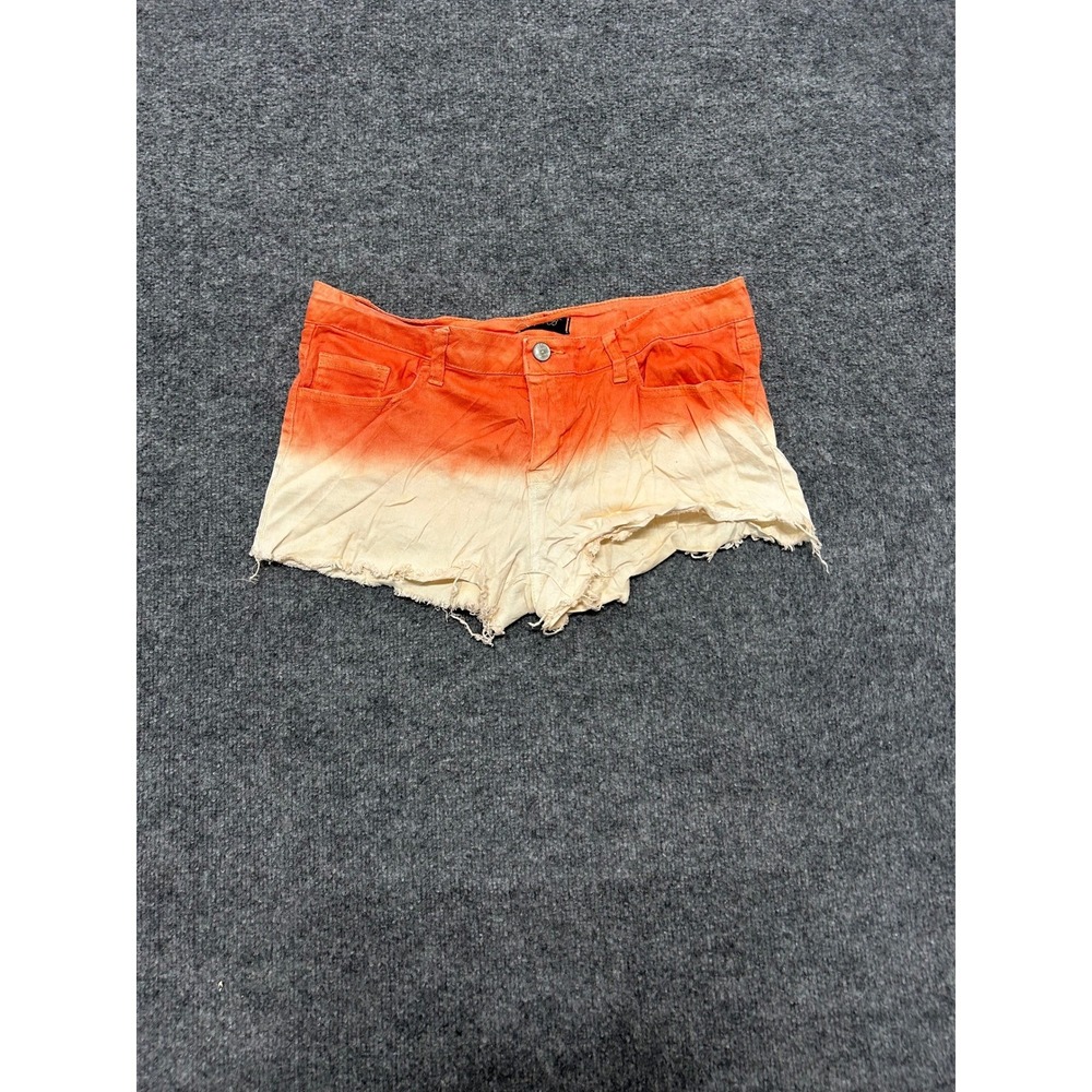 Bebe Shorts Womens Size L Orange Ombre Dip Dye Raw Hem Cotton Stretch Denim
